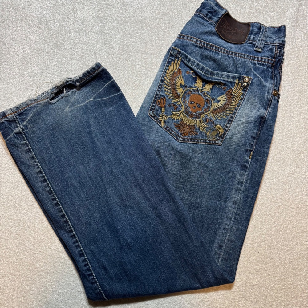 Vintage Marc Ecko Cut & Sew Boot Fit Jeans W34 Skull Eagle Embroidered Y2K Denim